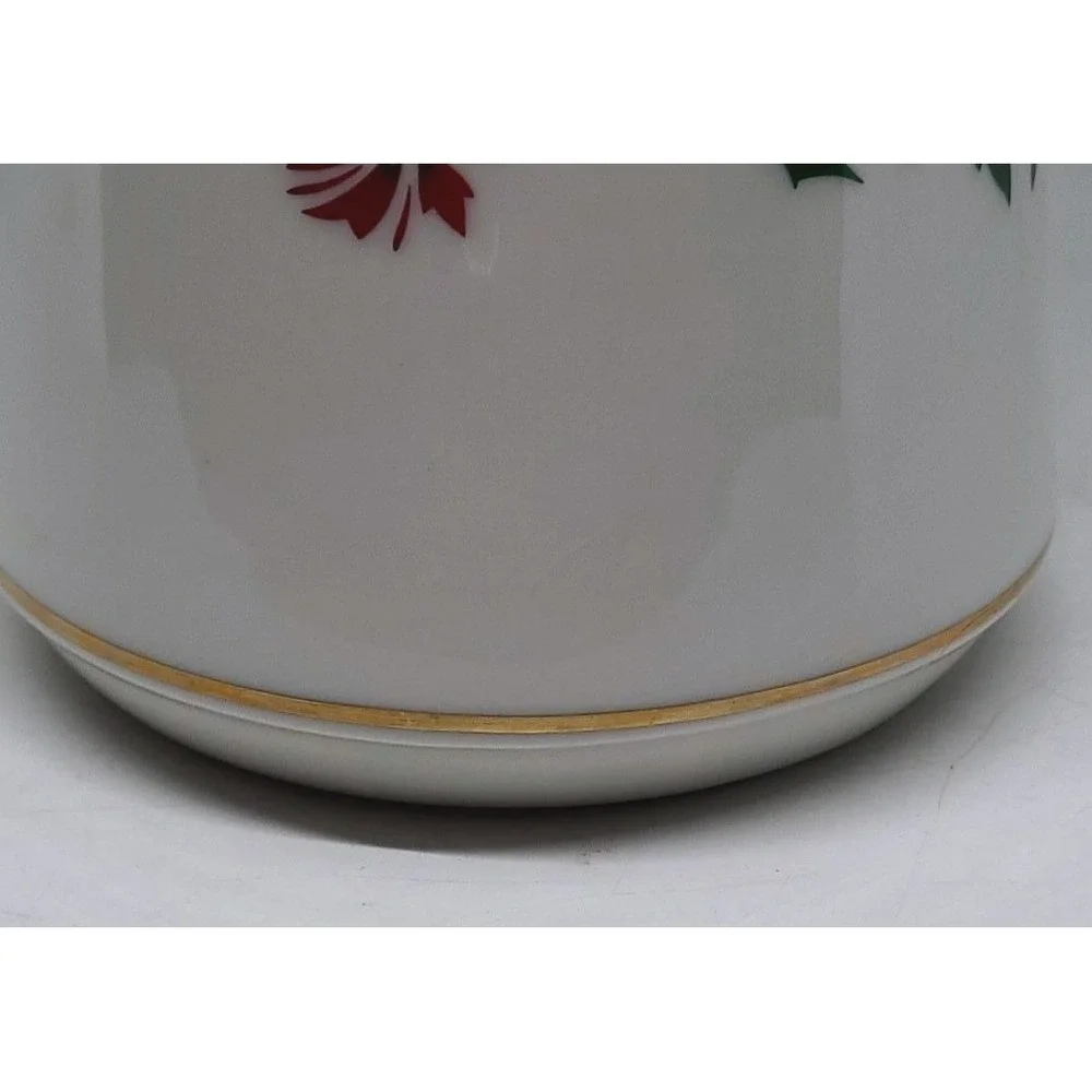 Vintage Poinsettia Porcelain Vase White Red Green Gold Trim Holiday Decor